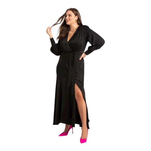 Eloquii Black Satin Maxi Dress - Picture 1 of 8